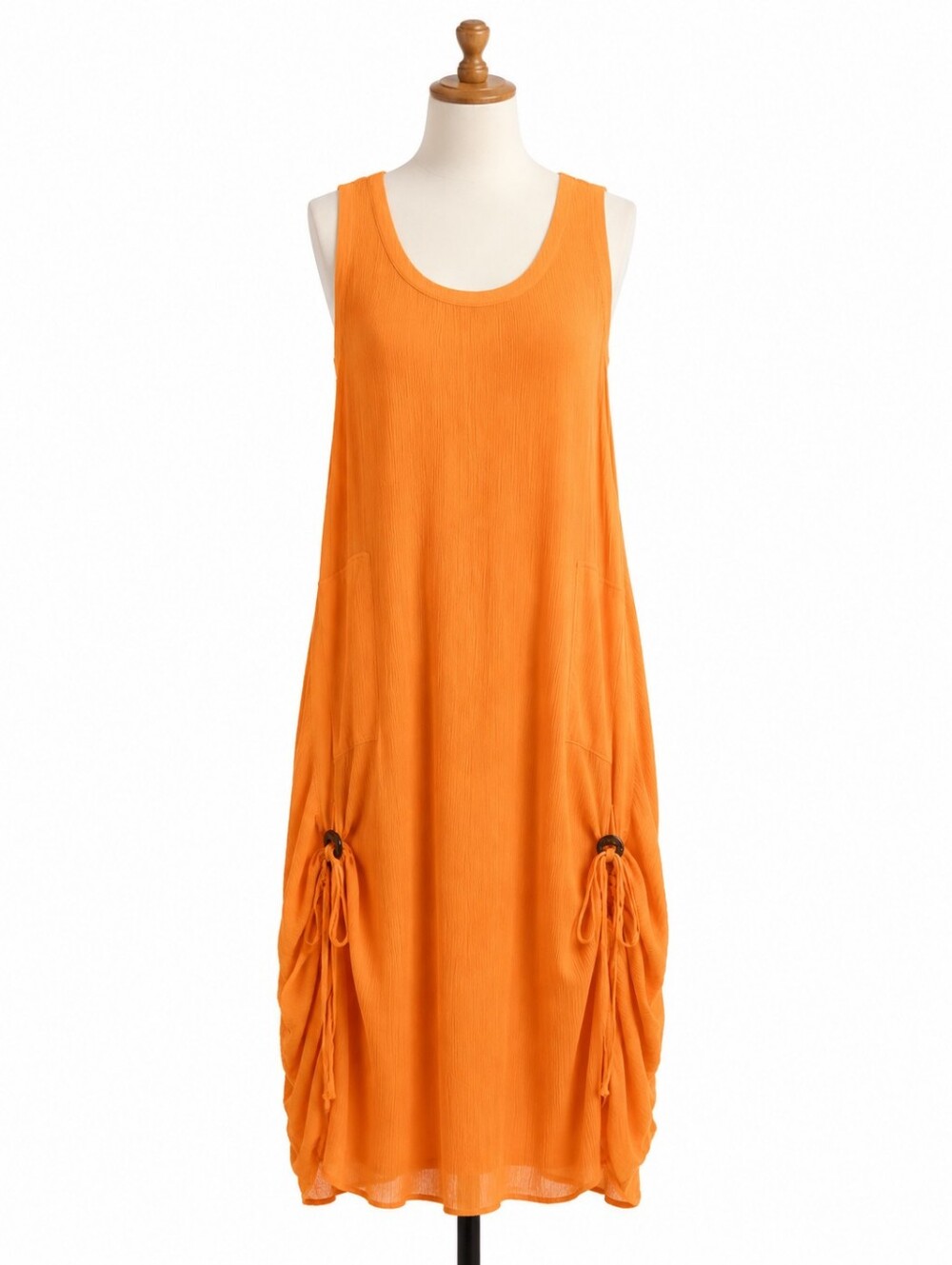 Kaktus Womens Orange Sleeveless High Low Boho Lagenlook Tunic Dress XL Pockets
